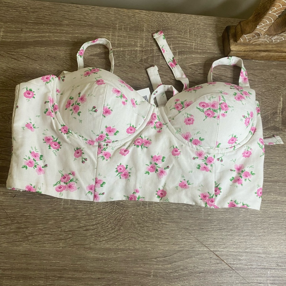 Zara Cream and Pink Floral Bra with Underwire